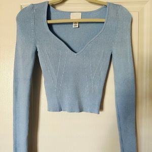 SOLD - H&M Cropped Baby Blue Sweetheart Neckline Sweater Top